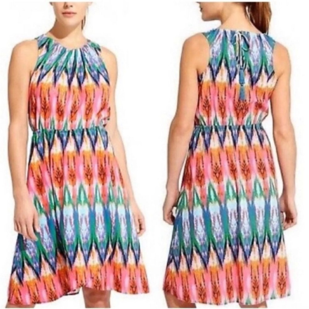 ATHLETA Ikat Martinique Dress LARGE Sleeveless Lightweight Multicolor